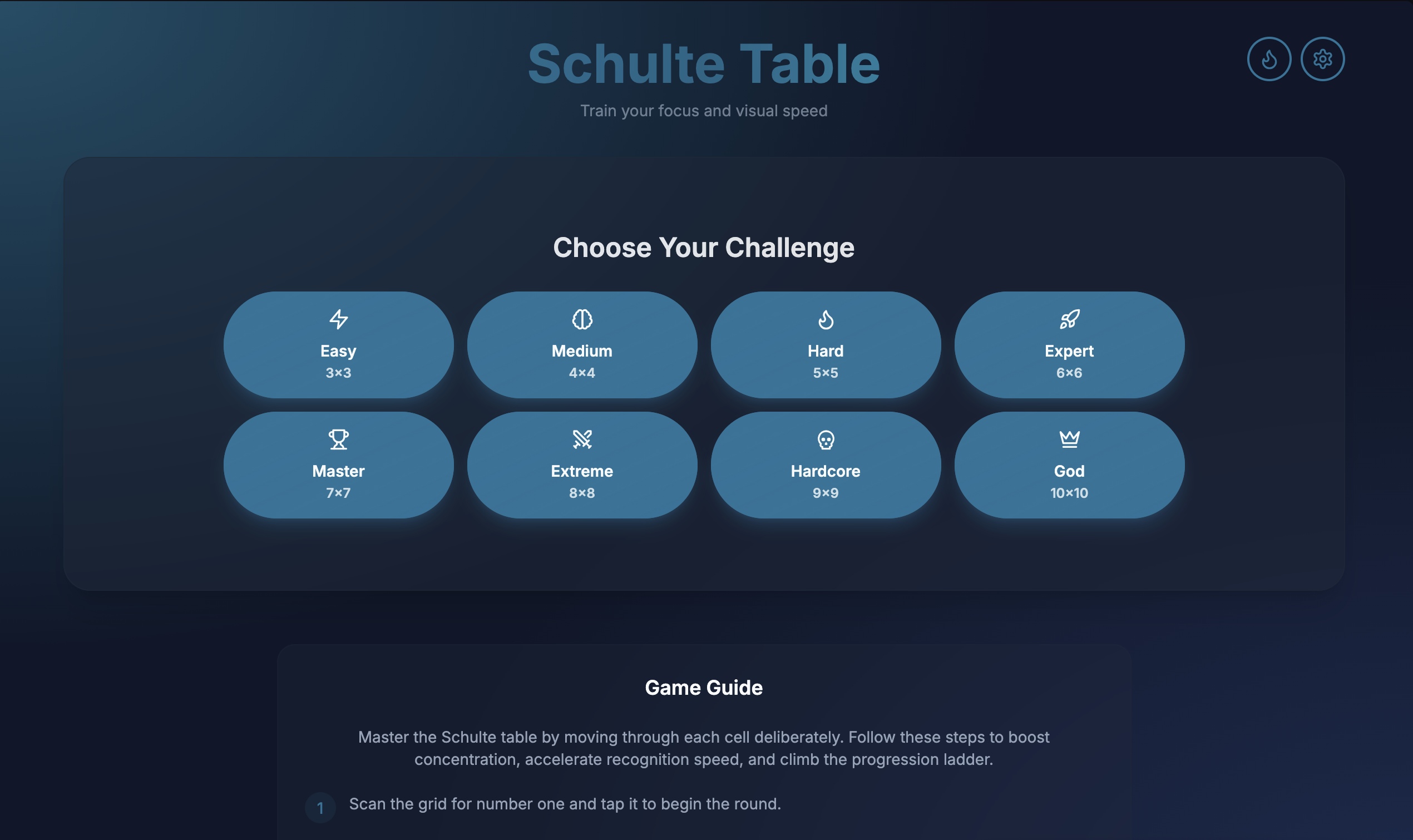Schulte Table Game